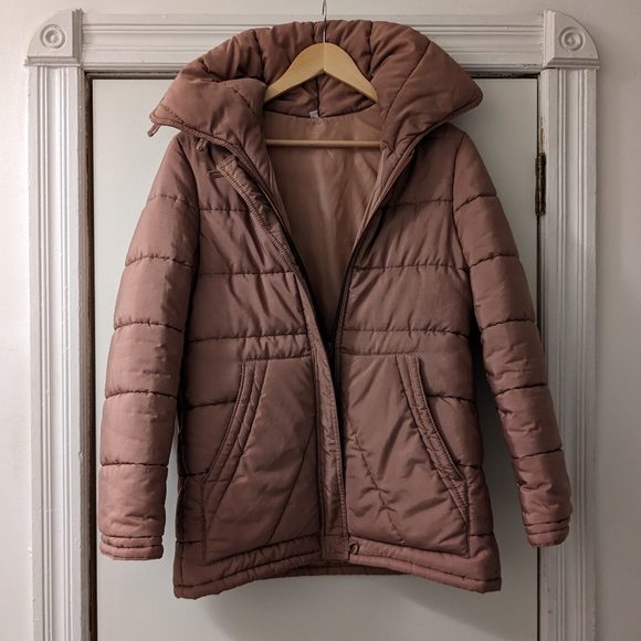 Super Warm Vintage Barbie Dusty Pink Mauve Sheen Ski Jacket Puffer Coat - Picture 3 of 6